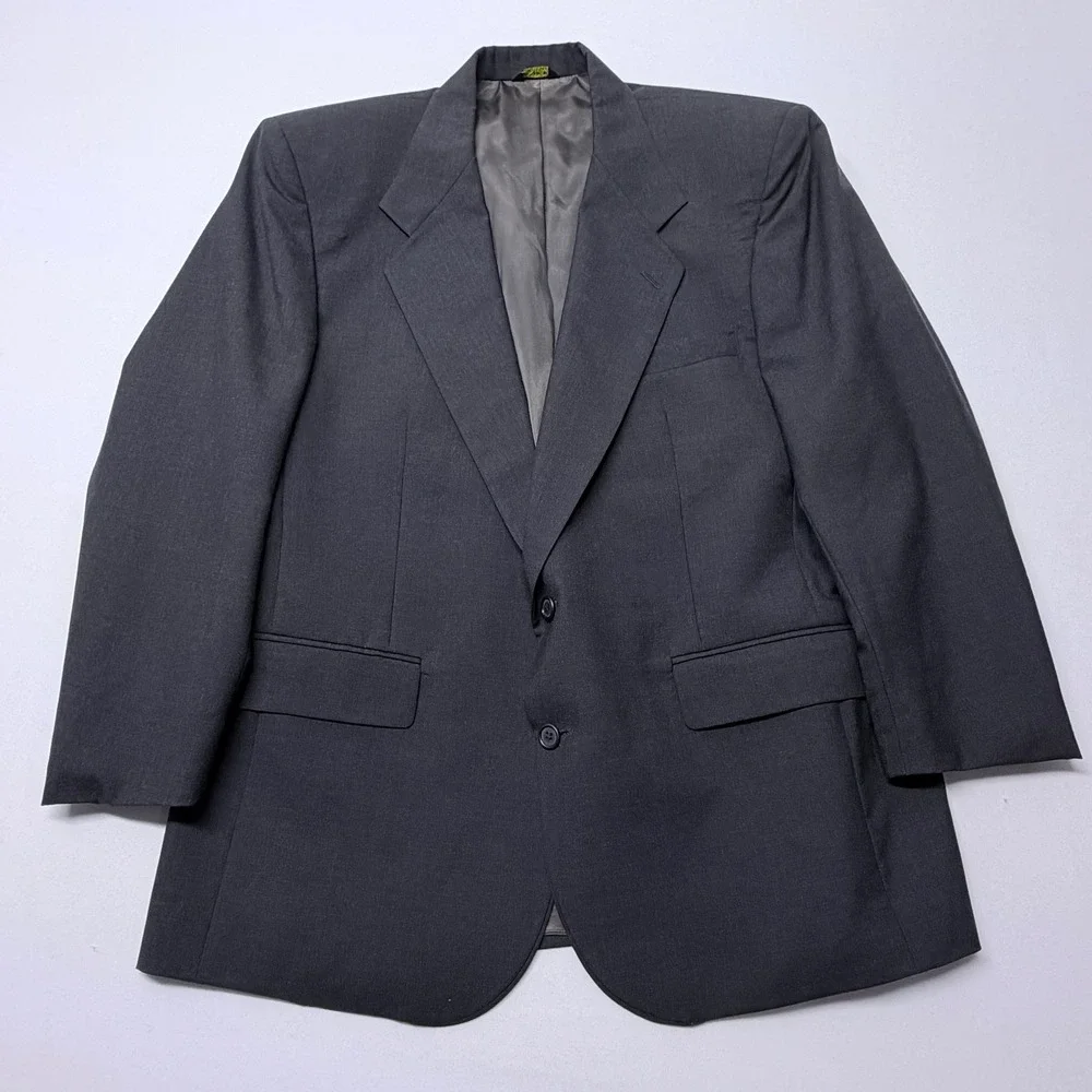 John Clarendon Mens 44R Blazer Charcoal Gray Two Button Sport Coat Made in USA